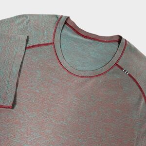 Lululemon Shirt Mens L Gray Red Teal Metal Vent Tech Short Sleeve Athletic *Read